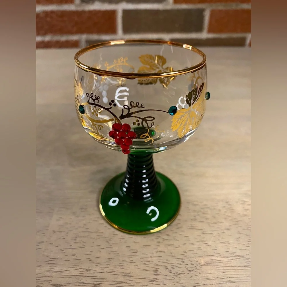 Bockling Roemer Germany Goblet‎ Gold Inlay Green Stem Vintage